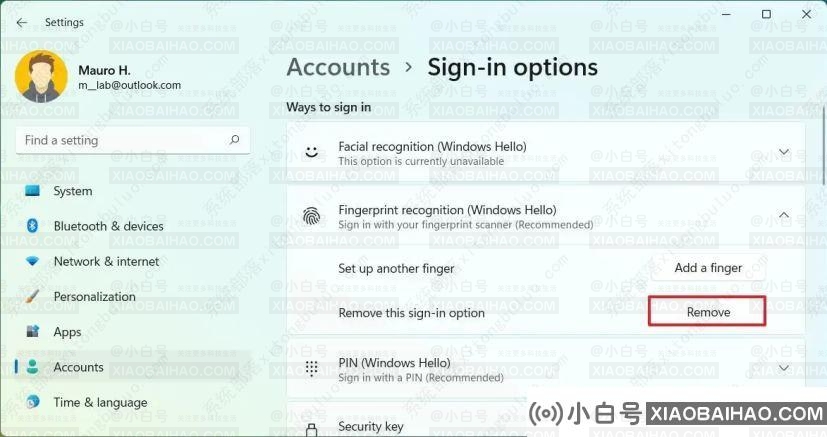 如何在 Windows  11 上移除 Windows Hello 指纹识别？